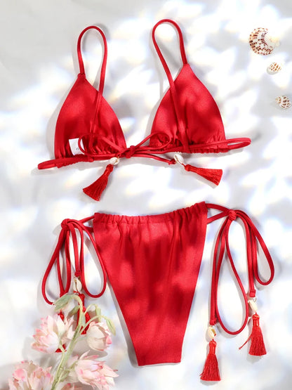 ZRTAK Triangle Bikini Set Sexy Swimwear Women 2026 Bikinis Floral Print Swimsuit Micro Thong Bandage Bathing Suits
