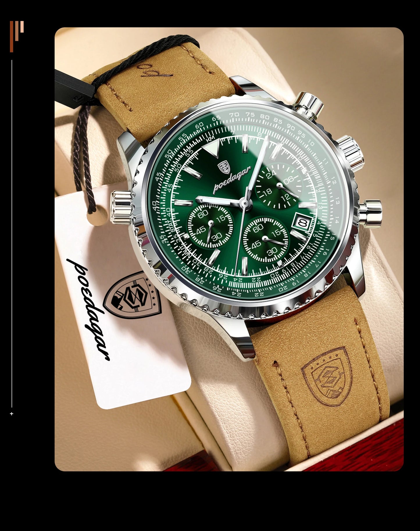 POEDAGAR Business Men Wristwatch Waterproof Luminous Date Chronograph Sport Man Clock Leather Quartz Fashion Men's Watches Reloj