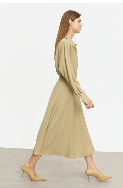 AMII Minimalist French Long-sleeve Shirt Dress for Women 2024 Autumn New A-line Office Lady Solid Midi Dresses Vestidos 12343290