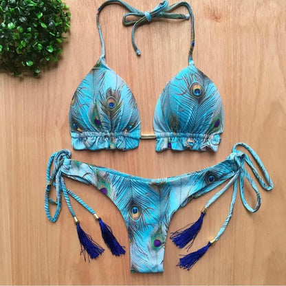 RUOTONGSEPT Sexy Micro Bikinis Set 2022 New Swimsuit Women Feather Print Bandage Swimwear Female Bathing Suit Brazilian Biquinis