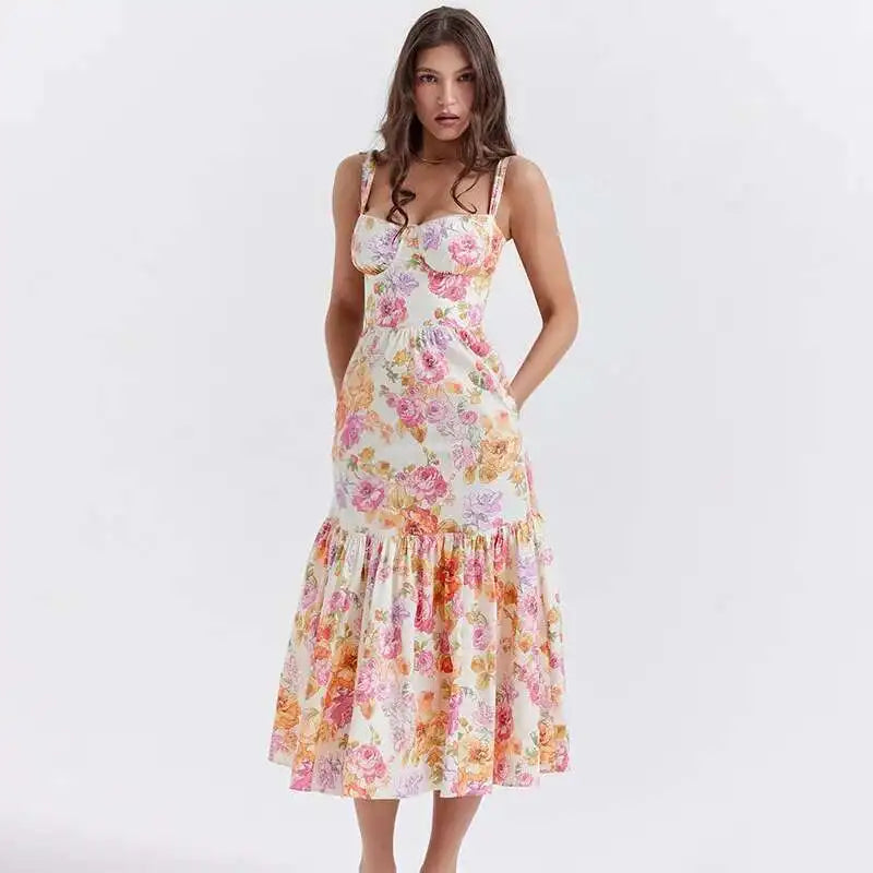 Townlike Print Bodycon A-line Dress Women Spaghetti Strap 2023 Summer Dress Midi Long Strapless Nightclub Sexy Party Dresses