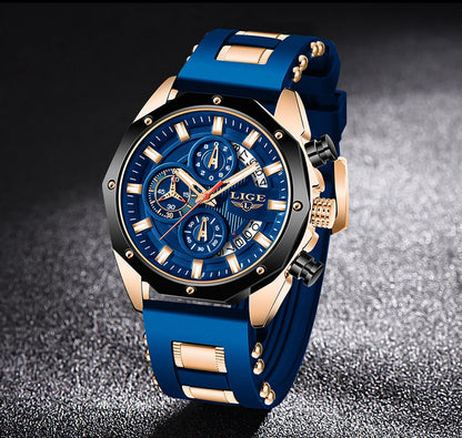 LIGE Fashion Men Watches Top Brand Luxury Silicone Sport Watch Men Quartz Date Clock Waterproof Wristwatch Chronograph Clock Man