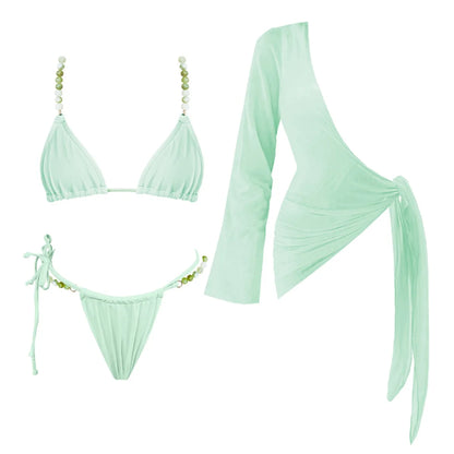 Bikini Swimsuit with Cover Up Brazilan Bikini Set Swimwear for Women Sexy Gradient Halter Bathing Suit Summer Female