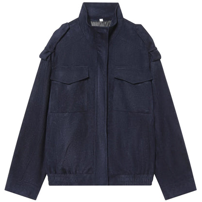 HXAO New Arrival Suede Jacket Women's Jackets Autumn Darkgrey Khaki Bomber Jacket Chic Zip Up Long Sleeve Coat Fashion Outerwear