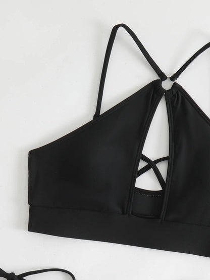 2025 Sexy Orange Bikini Hollow Out Push Up Two-Piece Swimsuit Women Halter Bandage Backless Thong Swimwear Summer Beachwear New