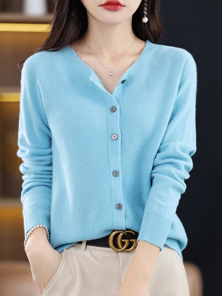 High-Grade Knit Sweater Crewneck Cardigan Coat Autumn And Winter New Middle-Aged And Elderly Women's Fashion ZD060