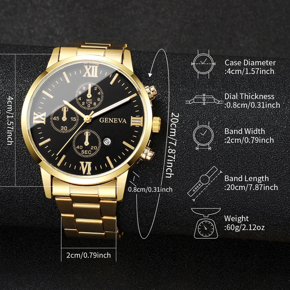 4PCS Men Business Watches Fashion Steel Band Analog Male's Quartz Watch Jewelry Set Relogio Masculino Clock Gift（Without Box）