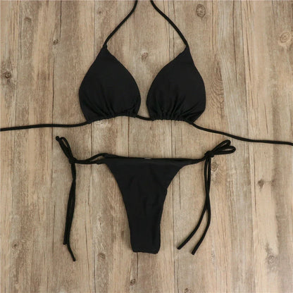 Women Thong Bikini Set Side Tie Sexy Swimsuit Bandage Style Brazilian Split Swimwear Female Bathing Suits 2024
