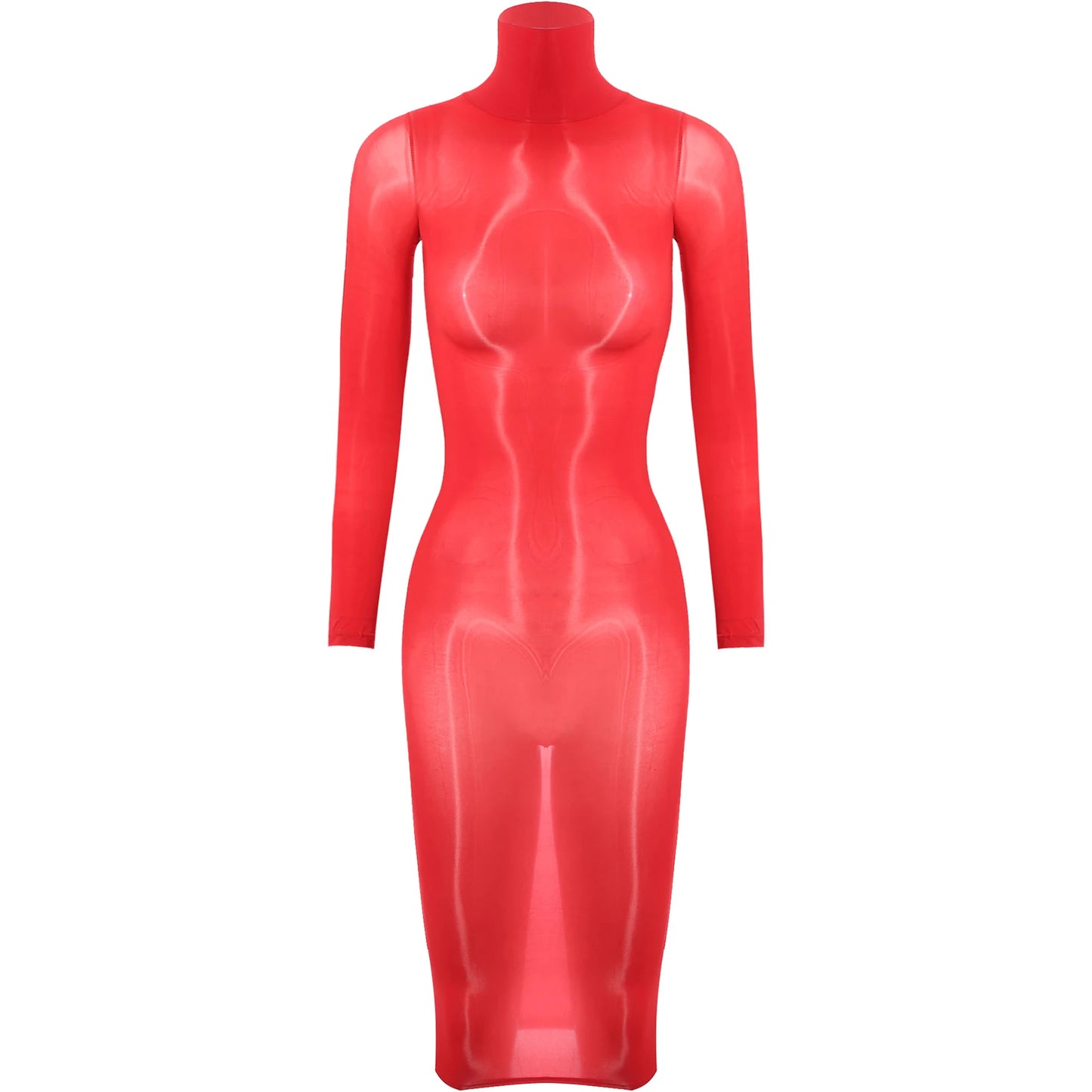Womens See Though Bodycon Dress Sexy Lingerie Nightwear Long Sleeve Stretchy Glossy Dresses Tempting Party Pole Dancing Clubwear