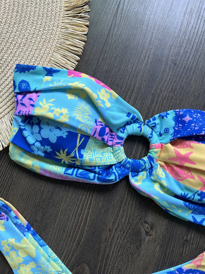 Sexy Colorful Floral Printed Bandeau Bikini Female Swimsuit Women Swimwear Two-pieces Bikini set Bather Bathing Suit Swim Lady