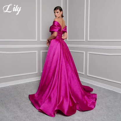 Lily Red Elegant Prom Gown V-Neck Off the Shoulder Party Dress for Woman Satin Pleating Side Split Evening Dresses Customized