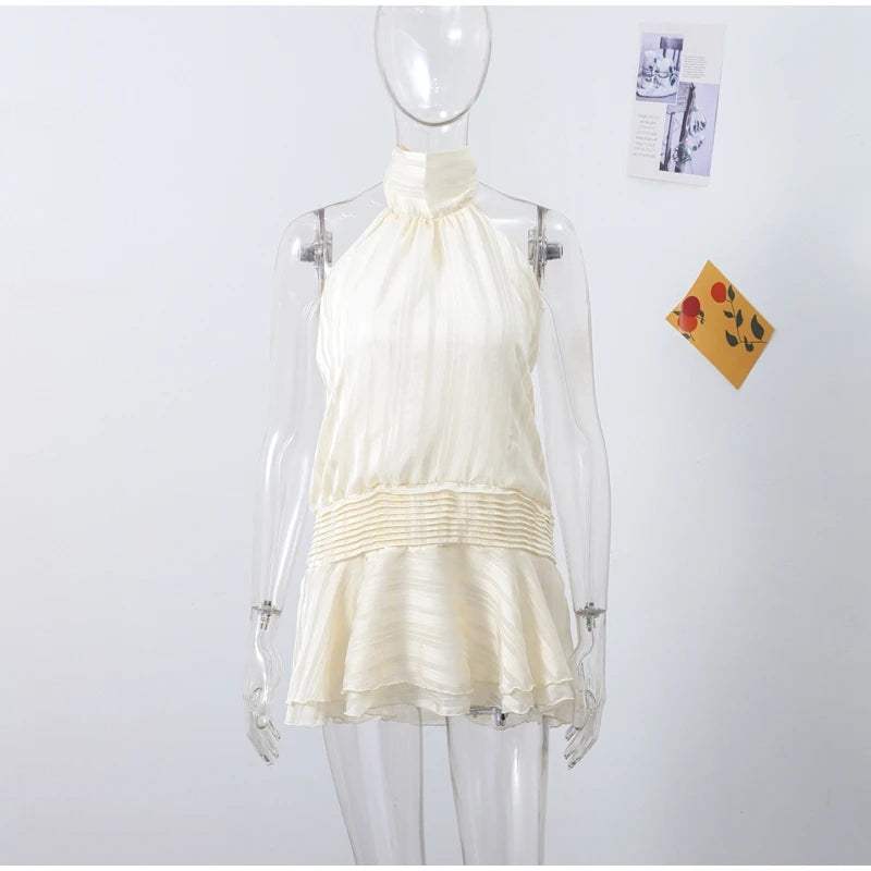 Sexy Halter Ruffles Mini Dress Women Lace Up Sleeveless Backless Beach Party Dresses 2026 Summer Fashion Vacation Lady Robe