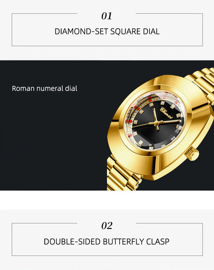 CHENXI Couple's Matching Quartz Watches Gold-Tone High-Fashion Diamond-Studded Waterproof Steel Bracelet Timepieces