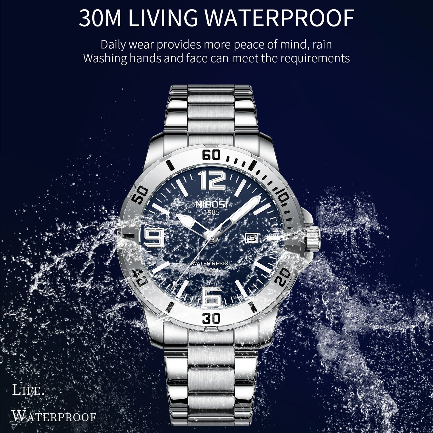 NIBOSI Luxury Man Wristwatch Business Stainless Steel Date Quartz Men Watch Waterproof Luminous Date Men's Watches Clock