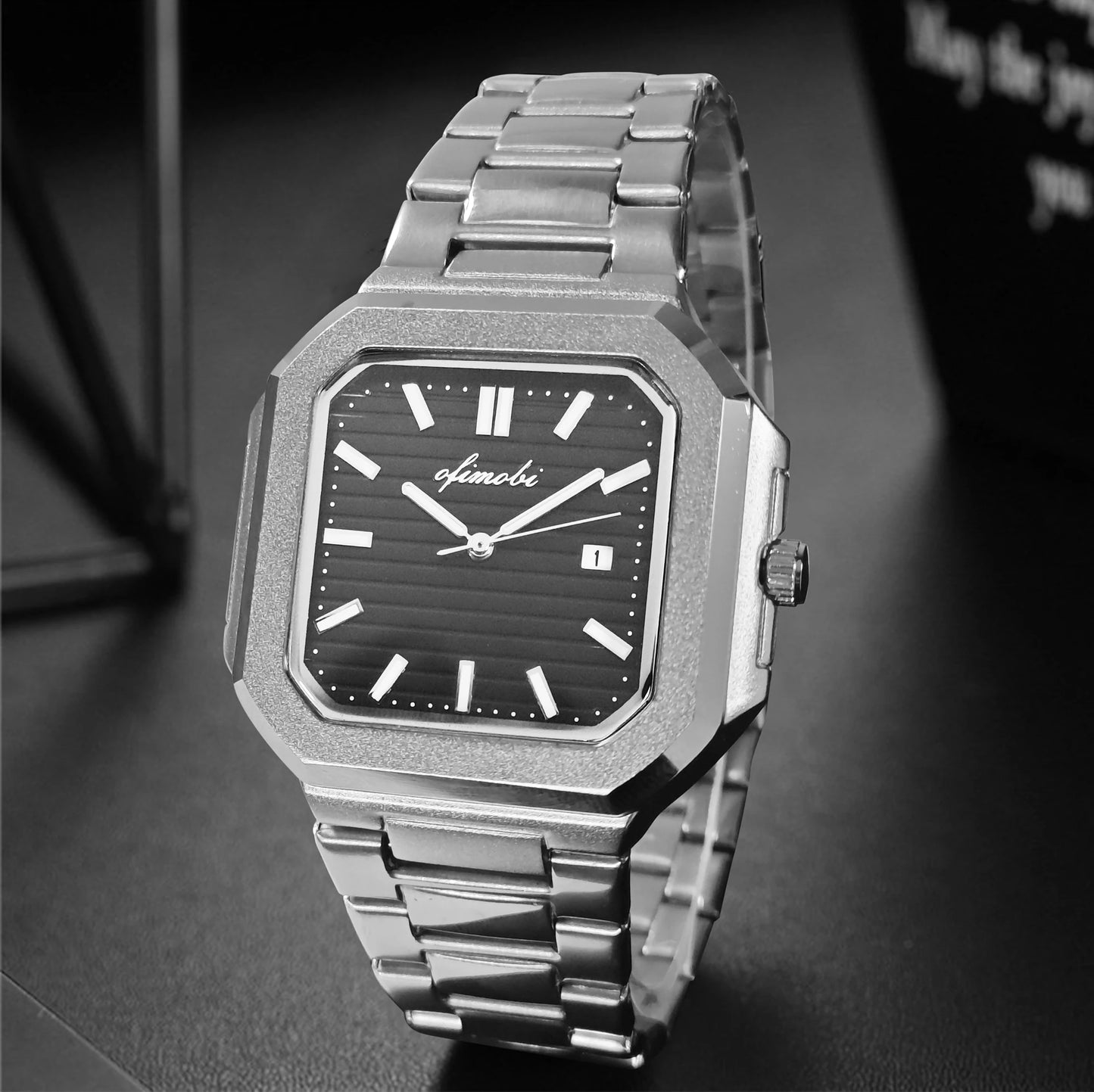 Classic Men Business Watches Fashion Square Dial Stainless Steel Strap Quartz Watch with Calendar For Luxury Mens Clock