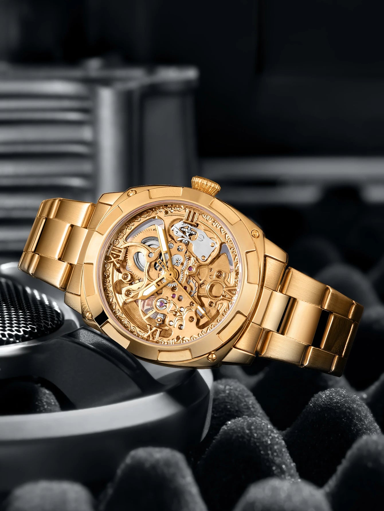 Men automatic watch luxury mechanical watches waterproof skeleton  wholesale stainless steel gift watch