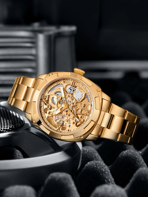 Men automatic watch luxury mechanical watches waterproof skeleton  wholesale stainless steel gift watch