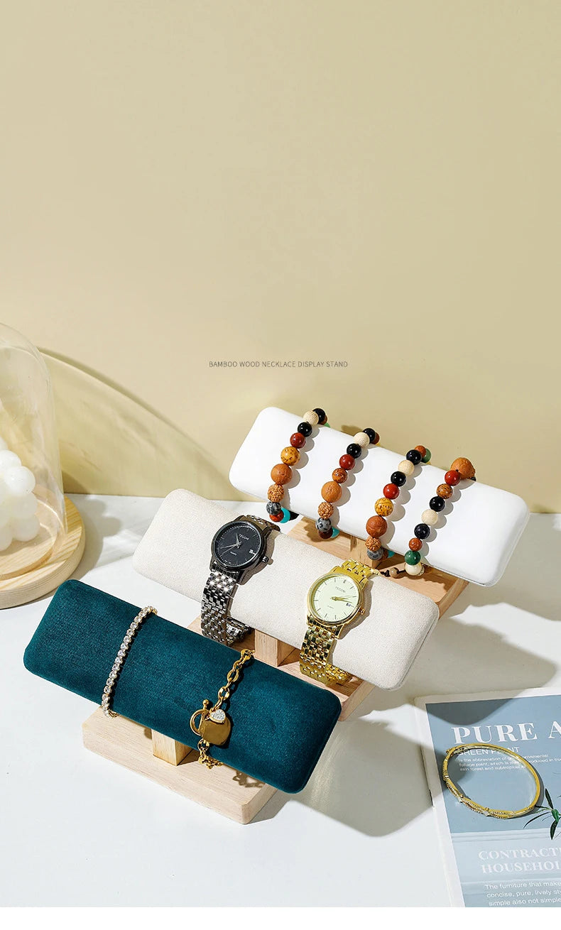 1Pc Wooden Watches Display Stands Base Watch Necklace Bracelet Organizer Rack Bangle Scrunchie Headband Showcase Stands