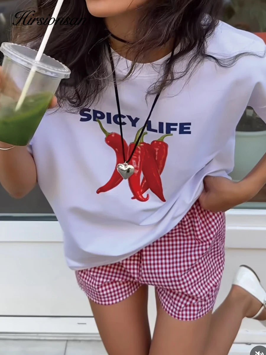 Hirsionsan Hot Girl Graphic Printed T Shirt Women Summer Cotton Soft Short Sleeve Casual Tee Female Oversized Higt Street Tops