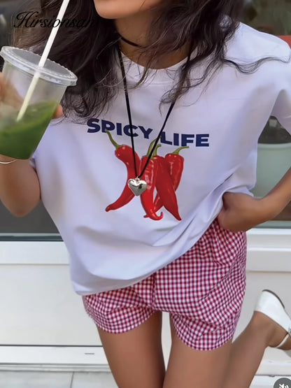 Hirsionsan Hot Girl Graphic Printed T Shirt Women Summer Cotton Soft Short Sleeve Casual Tee Female Oversized Higt Street Tops