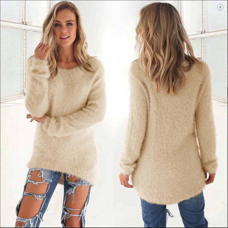 2025 Plus Size Women Warm Sweaters Solid Color O Neck Loose Knitted Pullover Long Sweater Casual Blouse Lady Oversize Clothing