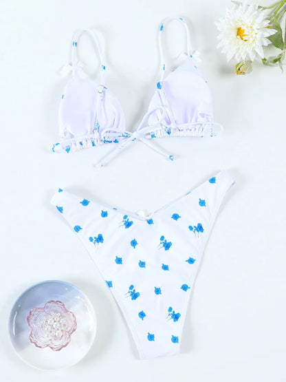 Triangle Bikinis Bow Swimsuit Women Sexy Swimwear Bandage Bikini Set Summer Biquini Female Beachwear Low Waist Thong Swimsuits