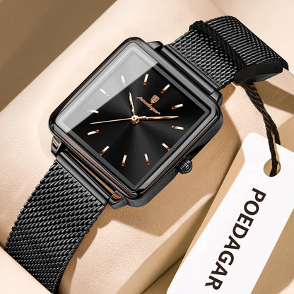 POEDAGAR Square Fashion Ladies Watch Waterproof Stainless Steel Mesh Watch For Woman Elegant Women's Quartz Watches Female Reloj