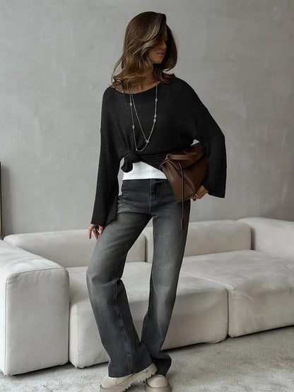 Bornladies Simple Solid Color Long Sleeved Sweater Women's Spring Knitted Hollow Top Loose Versatile Casual Sweater Pullovers