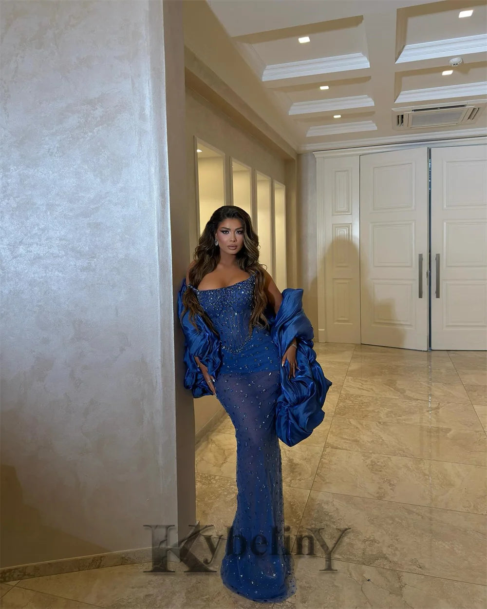 Kybeliny Luxury Rhinestones Graduation Dresses Mermaid Pleat Tulle Off the Shoulder Vestidos de Graduacion Customization