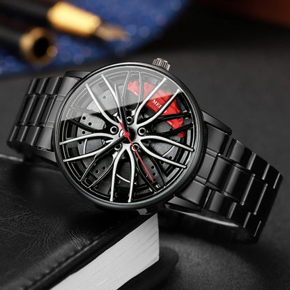 4PCS/Set Fashion 3d Car Wheel Dial Men Sports Watches Luxury Stainless Steel Quartz Watch Jewelry Set Reloj Hombre (Without Box)