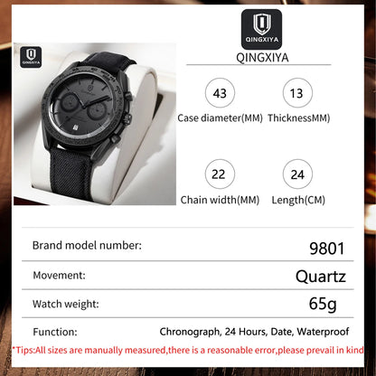 QINGXIYA Fashion Chronograph Quartz Watch for Men Sports Leather Strap Waterproof Date Luxury Mens Watches Relogio Masculino