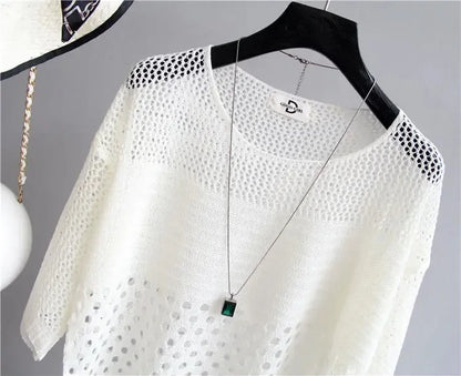 Spring and Summer New Ice Silk Knitted Vest Top Hollow Out Thin Bottoming Sling Streetwear Womens Clothing Shirt