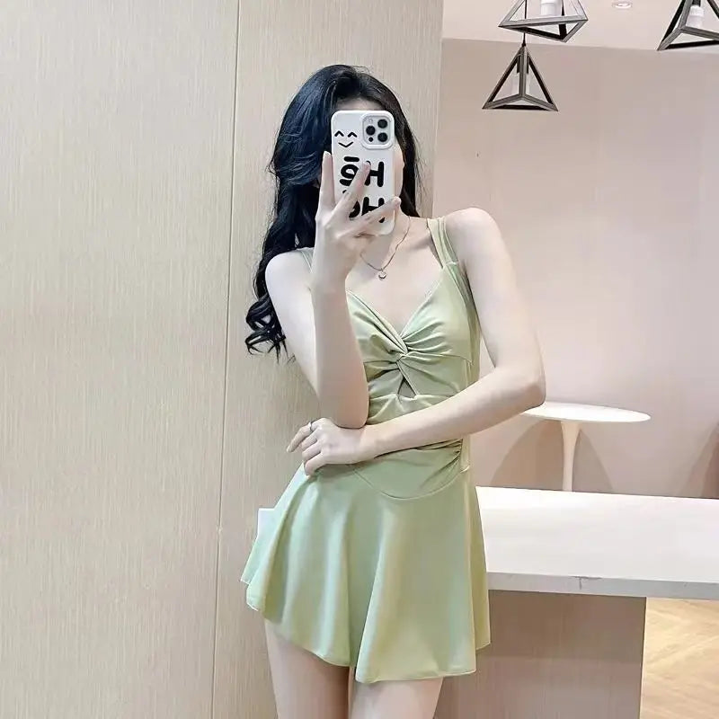 Women Hanging Neck Sweet Cute Swimwear Sexy One-piec Beach Wear Swim Suit Beach Dress Swimsuit High Waist Bathing Suit For Girls
