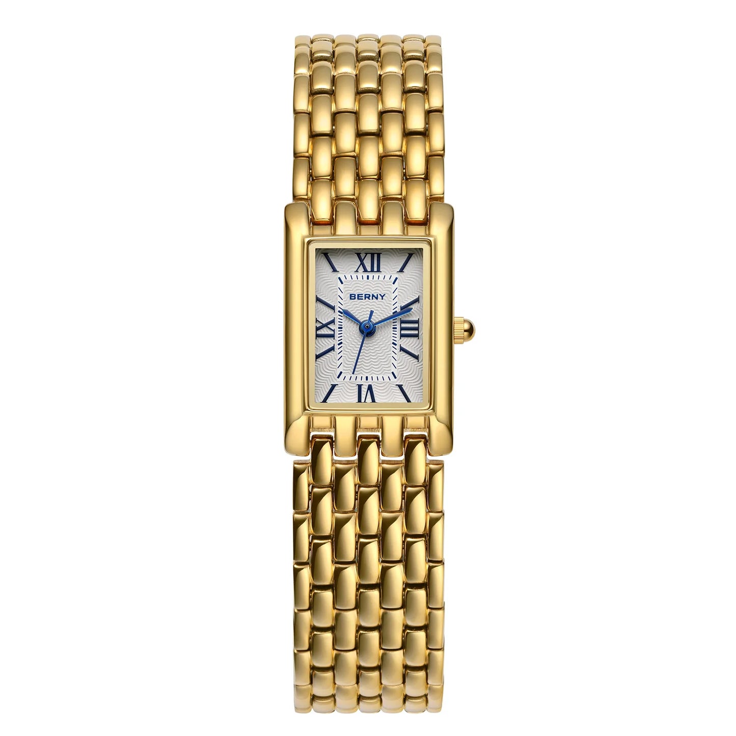BERNY Luxury Women's Watches Fashion Ladies Square Casual Golden Quartz Watch Solid Stainless Steel Rectangle Girls Wristwatch