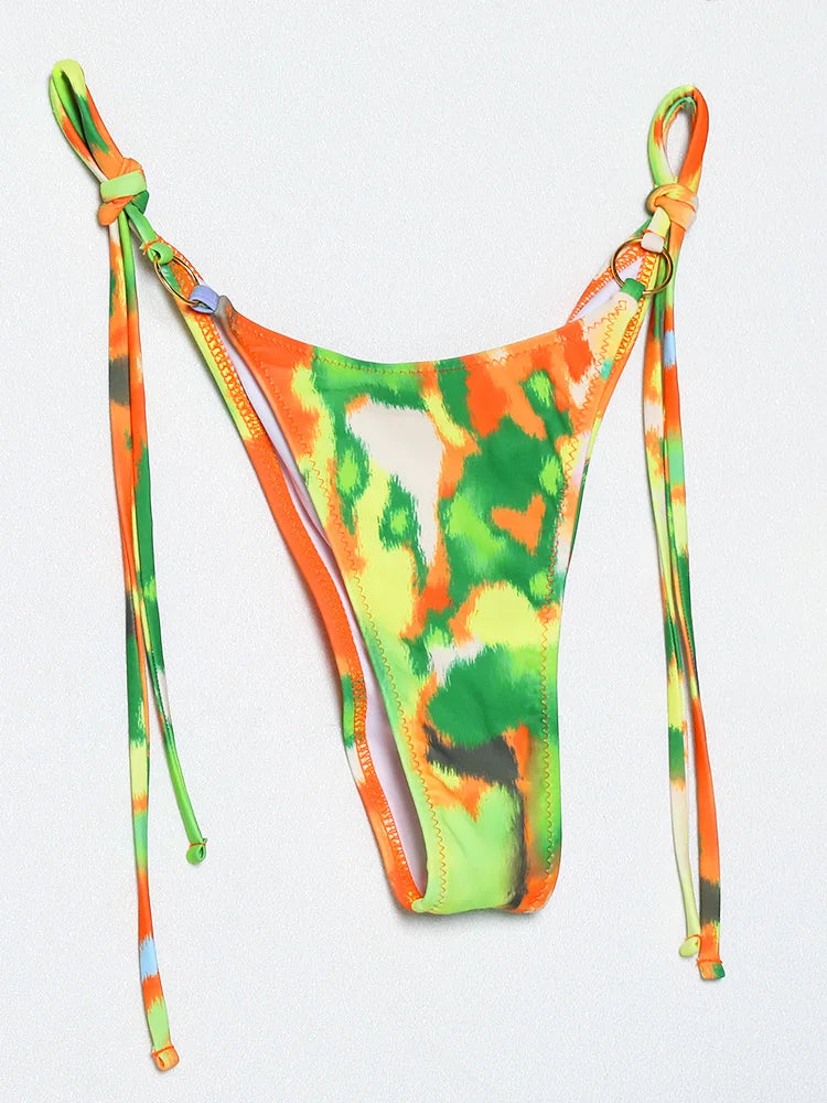 ZRTAK Micro Thongs Swimsuit Women Sexy Bikinis Bathing Suit Rings Biquini Bandage Beachwear Print Swimwear Sexy Bikini Sets