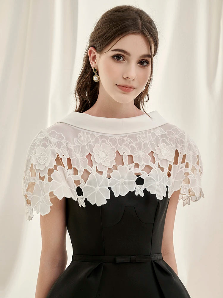DEAT 2026 Spring Women's Lace Crochet Backless Dress Fashion Trendy Sleeveless Patchwork High Waist Dresses Female New 15C119