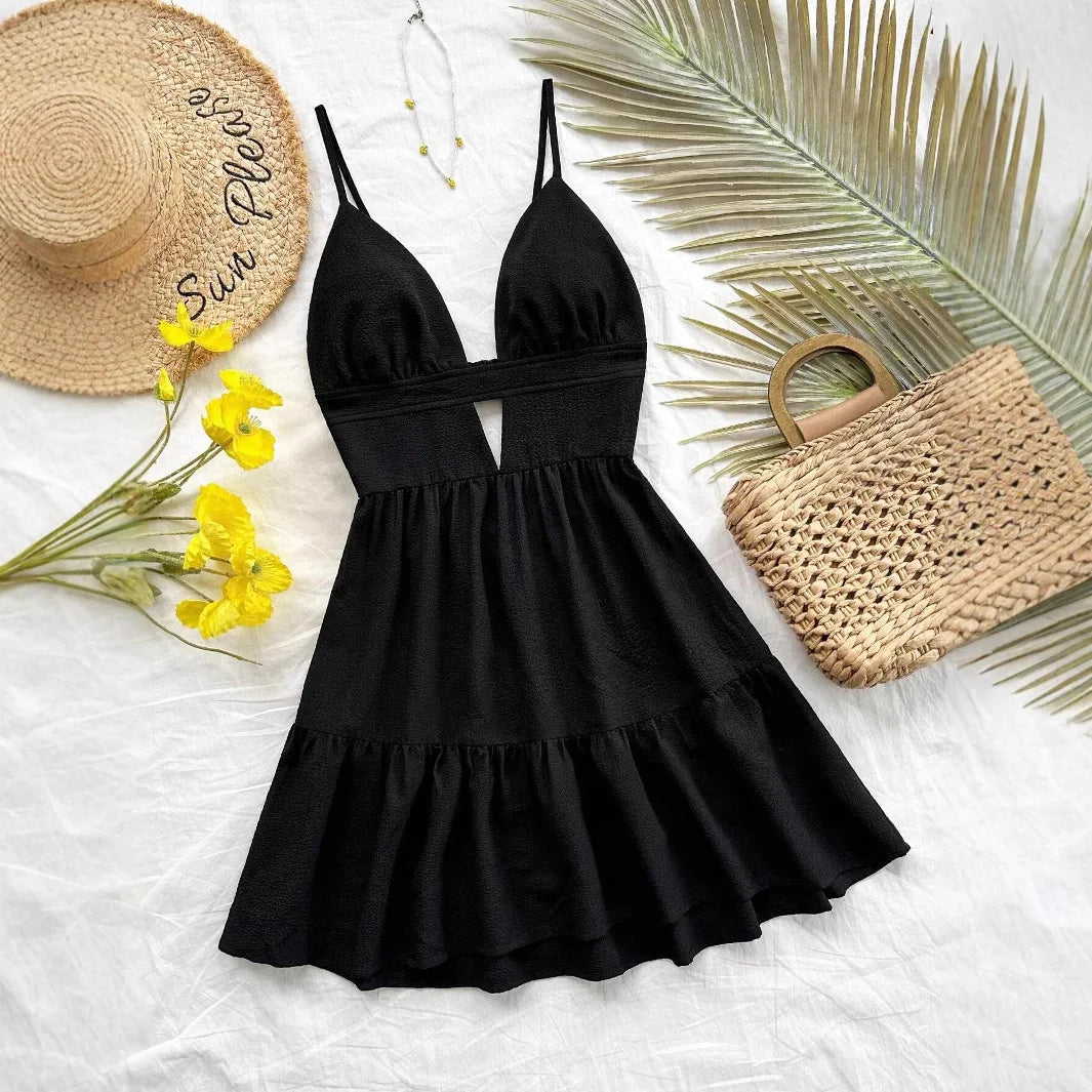 4-Color Leopard Printed Sexy Camisole Dress Women Sleeveless Backless Mini Dress Summer Vacation Dresses