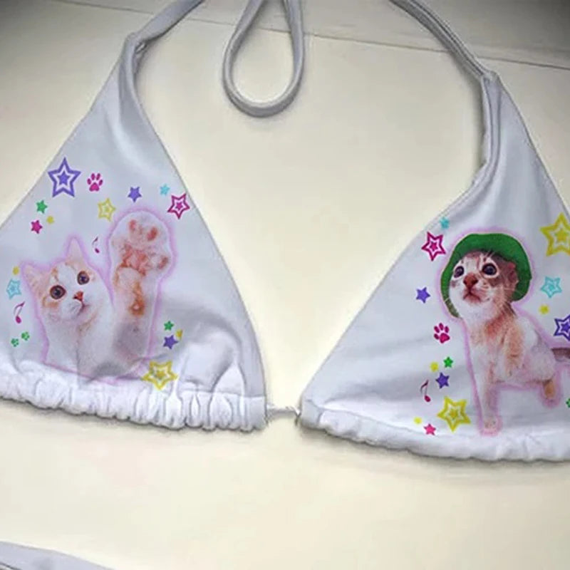 Fashion Swimwear Women Y2k style letter Print Bikini Set Sexy Thong Swimsuit Two Pieces Bathing Suit Punk Gothic Bathing Suit