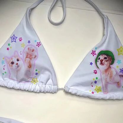 Fashion Swimwear Women Y2k style letter Print Bikini Set Sexy Thong Swimsuit Two Pieces Bathing Suit Punk Gothic Bathing Suit