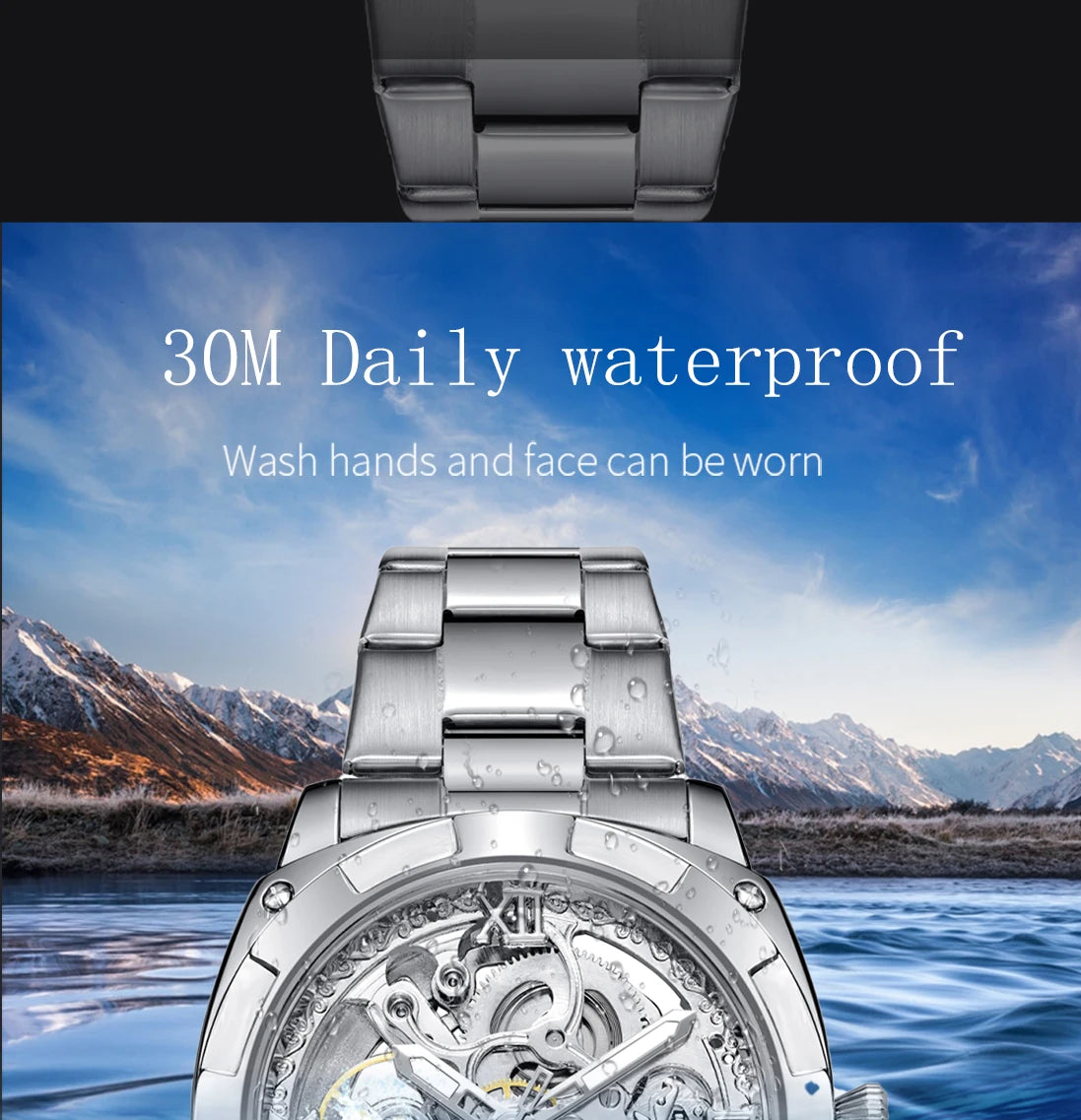 Men automatic watch luxury mechanical watches waterproof skeleton  wholesale stainless steel gift watch
