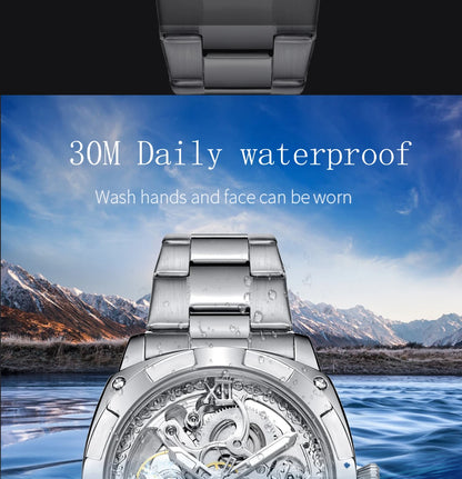 Men automatic watch luxury mechanical watches waterproof skeleton  wholesale stainless steel gift watch