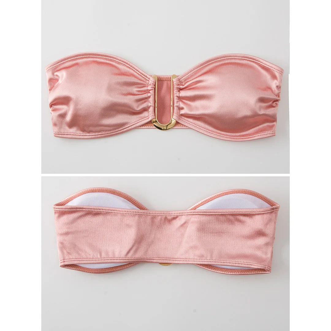 New Sexy Bandeau Strapless Bikini Female Swimsuit Women Swimwear Two-pieces Bikini set Padded Bather Bathing Suit Swim V4647D