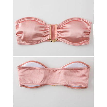 New Sexy Bandeau Strapless Bikini Female Swimsuit Women Swimwear Two-pieces Bikini set Padded Bather Bathing Suit Swim V4647D