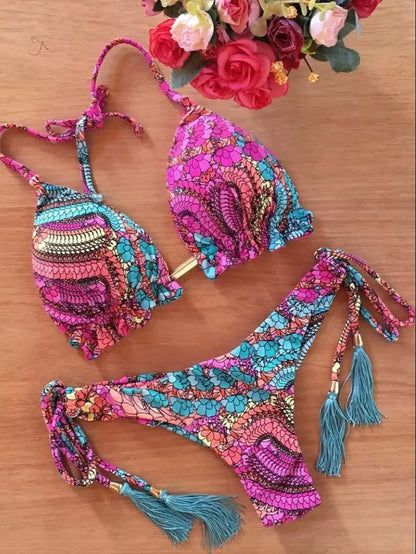 RUOTONGSEPT Sexy Micro Bikinis Set 2024 New Swimsuit Women Feather Print Bandage Swimwear Female Bathing Suit Brazilian Biquinis