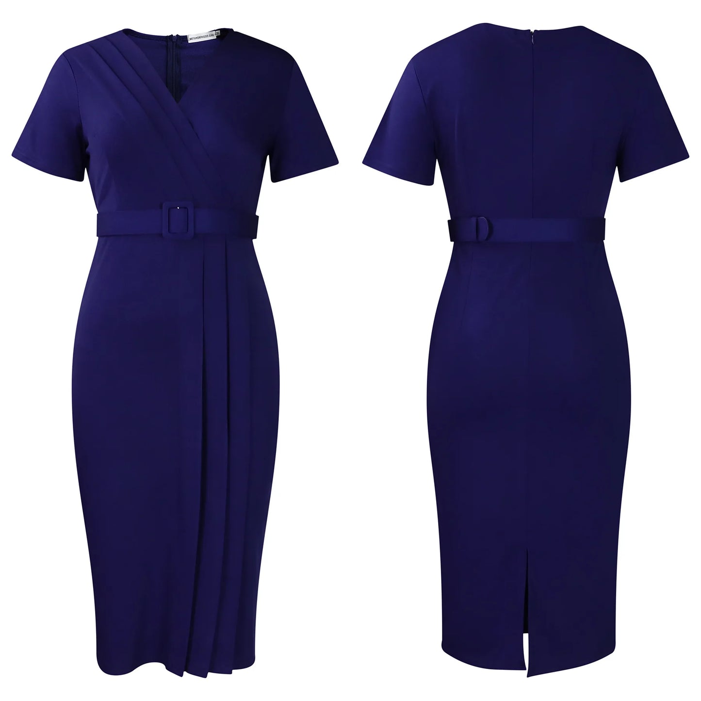 Summer New 2026 Women's Solid Color V-Neck Short Sleeve Dress Pencil Skirt Waist Tunle Material Fashionable Casual Maxi Dress