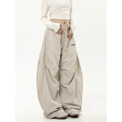 American retro high-end pleated paratrooper work pants, loose wide leg banana curved knife pants, high waisted drawstring pants