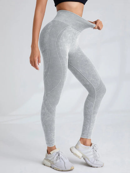 Women Seamless Gym High Waist Yoga Pants Hip Lifting Outdoor Sports Tight Waist Letter Sand Washed Pants Exercise Yoga Leggings