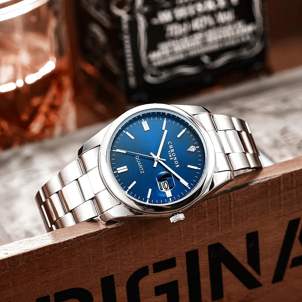 CHRONOS Top Brand Luxury Man Wristwatch Waterproof Luminous Date Men Watches Stainless Steel Quartz Men's Watch Male reloj