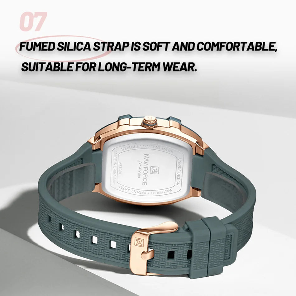 NAVIFORCE Elegant Ladies' Watch Fashion Luminous Pointer 3ATM Waterproof Calendar Display Silicone Strap Women's Quartz Watches