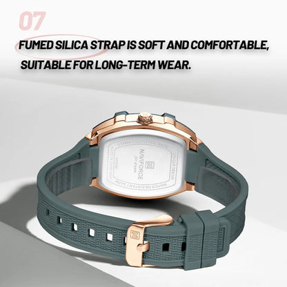 NAVIFORCE Elegant Ladies' Watch Fashion Luminous Pointer 3ATM Waterproof Calendar Display Silicone Strap Women's Quartz Watches